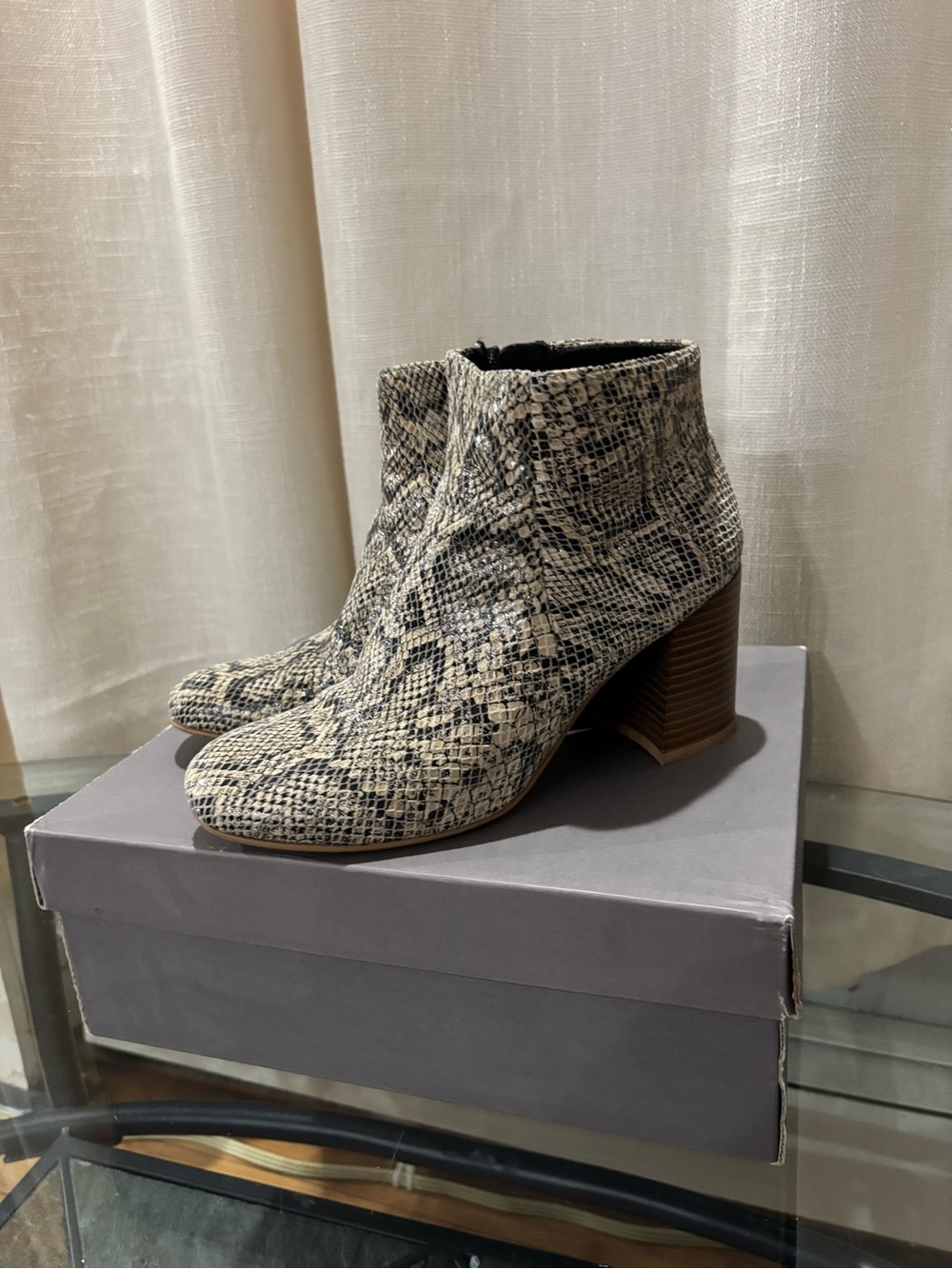 Vagabond Snake-Print Ankle Boots in Beige and Black